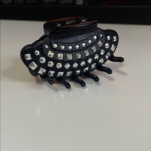 Black Hair Claw Clip with Silver Accents